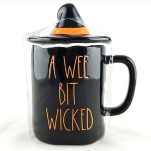 ⭐️2/ $60⭐️ Rae Dunn Blk Gloss Mug & Topper Large Letters A WEE BIT WICKED Orange